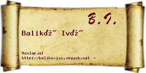 Balikó Ivó névjegykártya